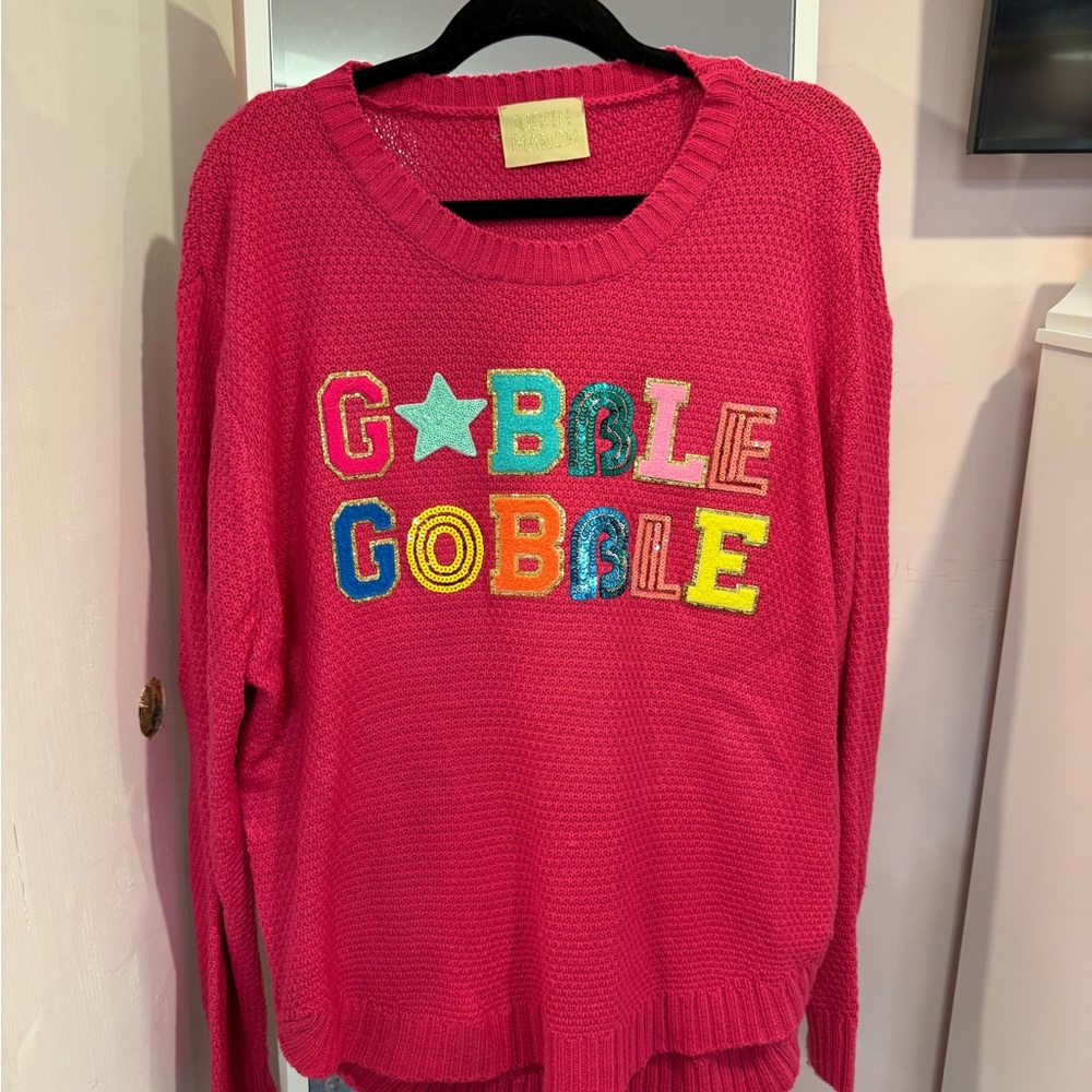 Judith March Vibrant Pink Sweater with Colorful Lettering
